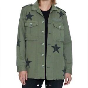 Pistola Camilo Star Print Military Utility Jacket Olive Green & Black XL